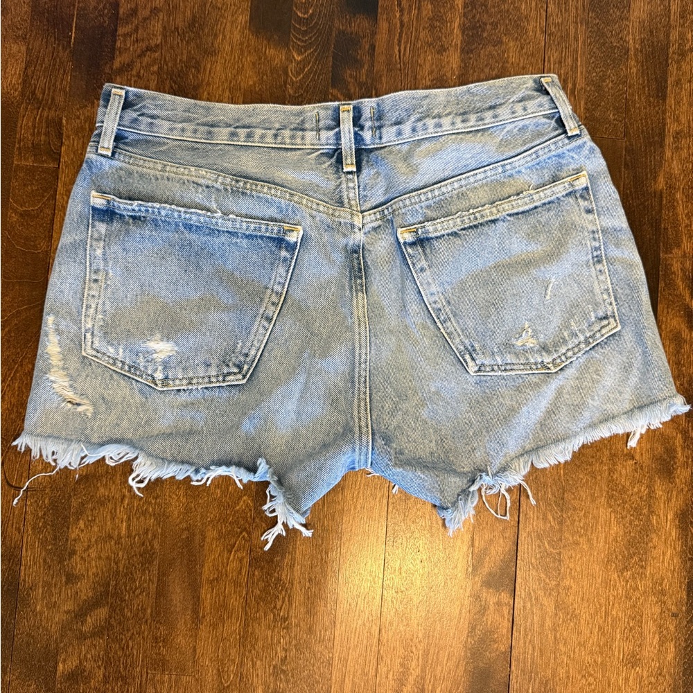 Agolde Light Blue Distressed Denim Jean Shorts - Picture 2 of 5